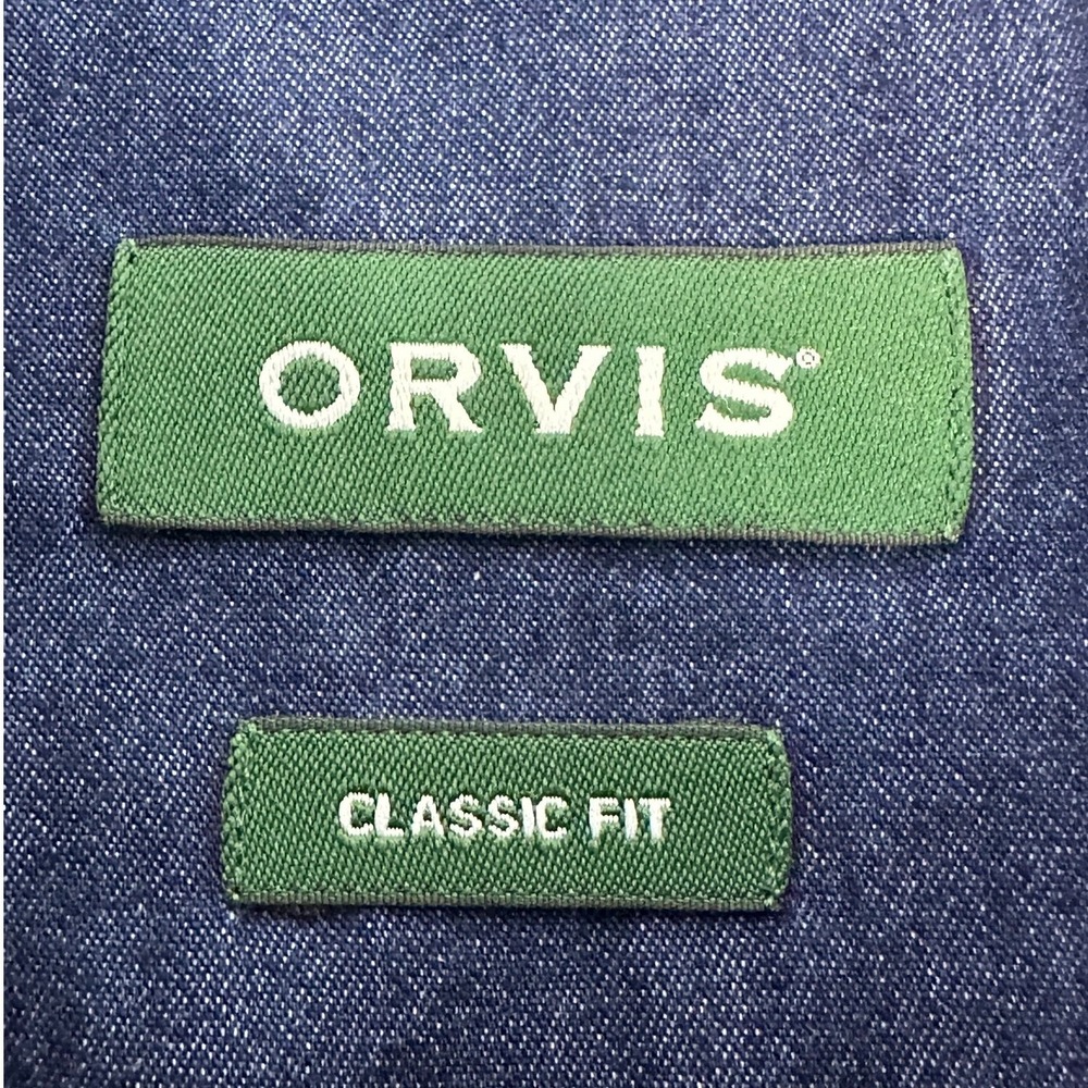 Orvis Mens Classic Fit Denim Button Down Shirt Long Sleeve Blue Cotton Large B5 - Picture 6 of 10